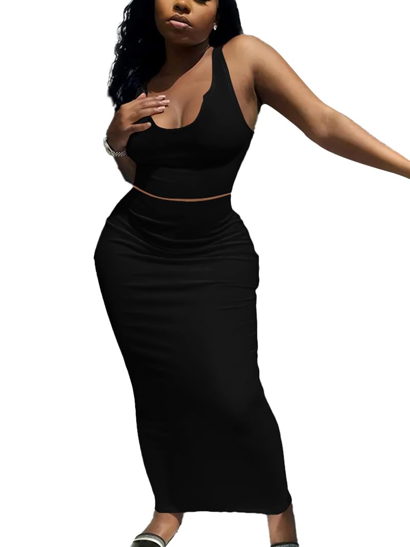 Nimsruc 2 Piece Outfits for Women Sexy Bodycon Skirt Set Summer Casual Matching Sets Black XXL