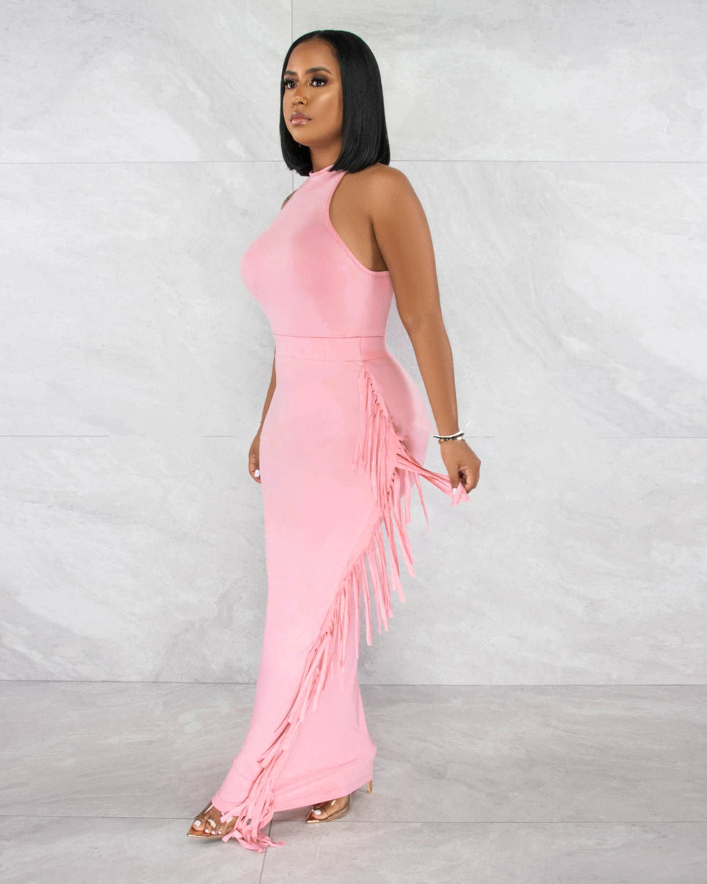 Sexy Summer Two Piece Outfits for Women Bodycon Club Dresses Crop Tops Cocktail Party Skirt Set Pink L