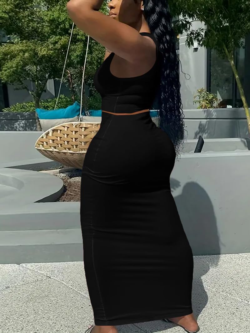 Nimsruc 2 Piece Outfits for Women Sexy Bodycon Skirt Set Summer Casual Matching Sets Black XXL