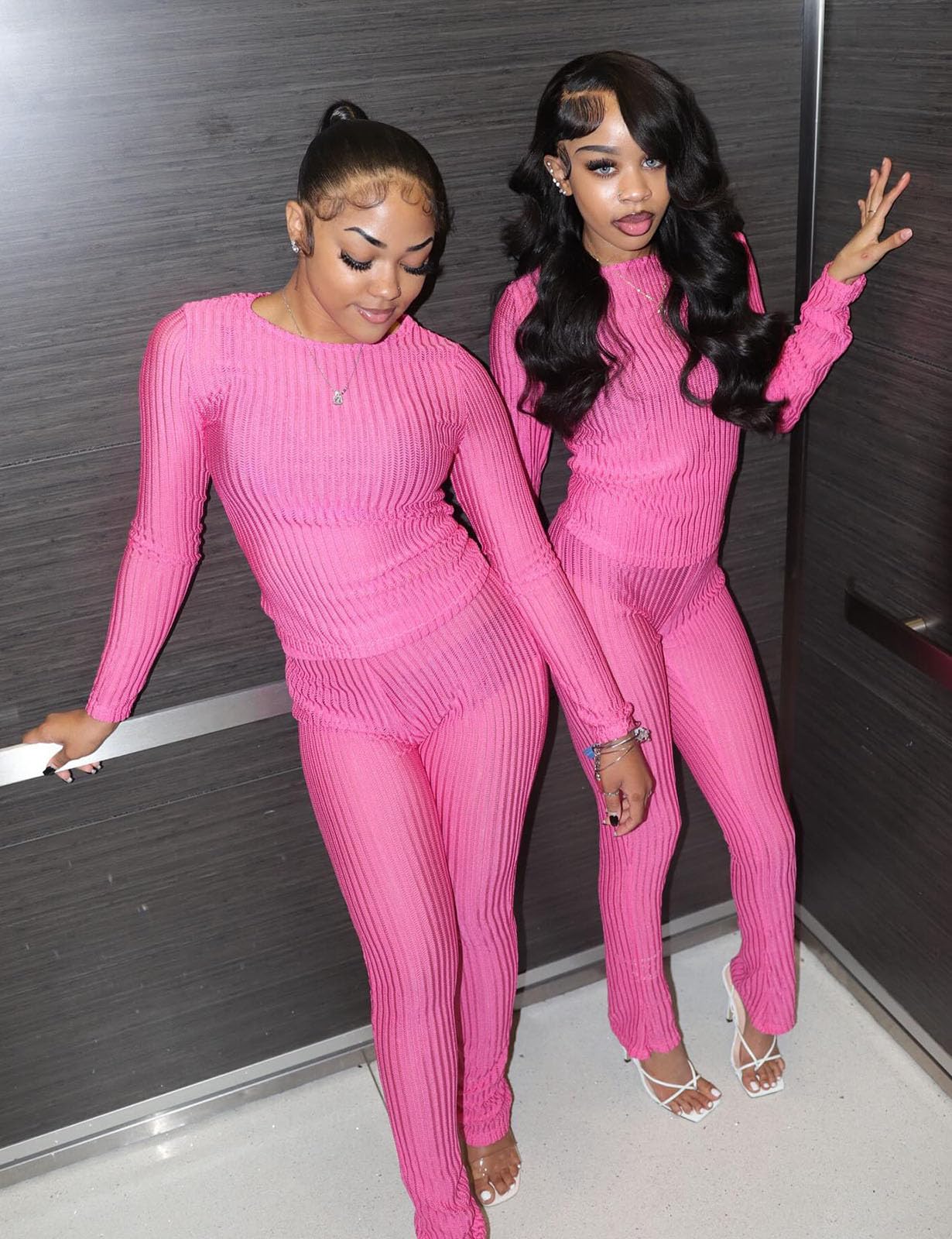 PRIVIMIX Womens 2 Piece Outifts Sexy Mesh See Through Clubwear Long Sleeve Crop Top Bodycon Flare Pants Set