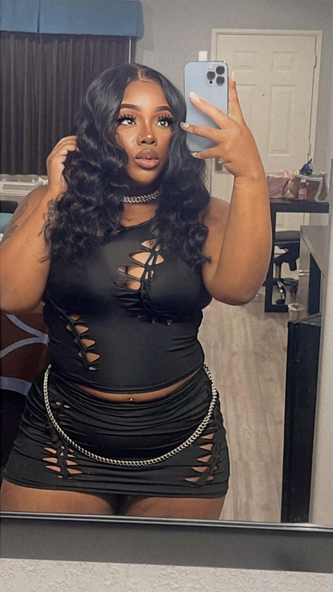 Tehoao Two Piece Skirt Set for Women Sexy Summer Club Outfits for Going Out 2025 Crop Tops Y2k Mini Cutout Dresses