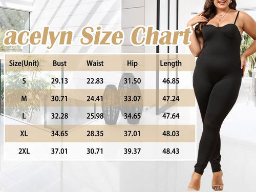 acelyn Women's Sexy One Piece Jumpsuit Sleeveless Rompers Bodycon Clubwear Camisole Catsuit Black S