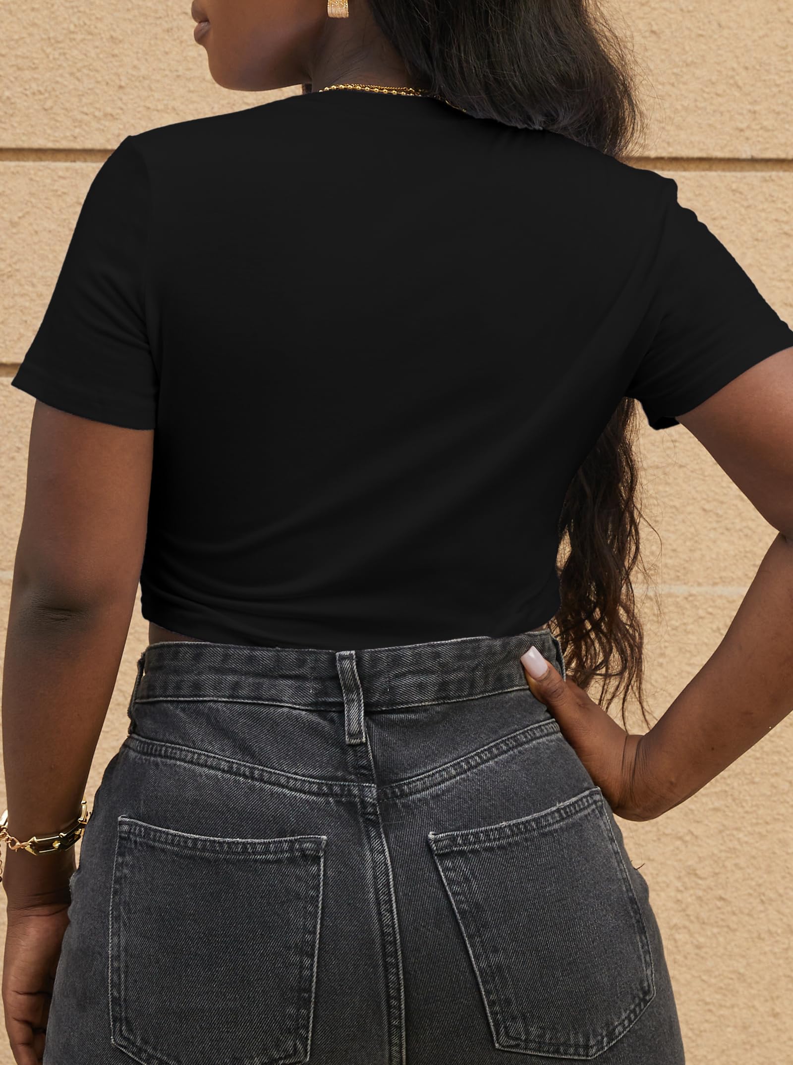 Hilinker Womens Short Sleeve Graphic Crop Tops Vintage Baby Tees Summer Cute T Shirts Black White Letter Baddie Medium